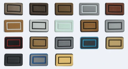Rows of rectangular marine flooring color and texture samples on a light background.